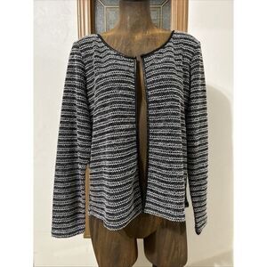 Mary McFadden Cardigan Large | Black Striped Long Sleeve Designer Sweater